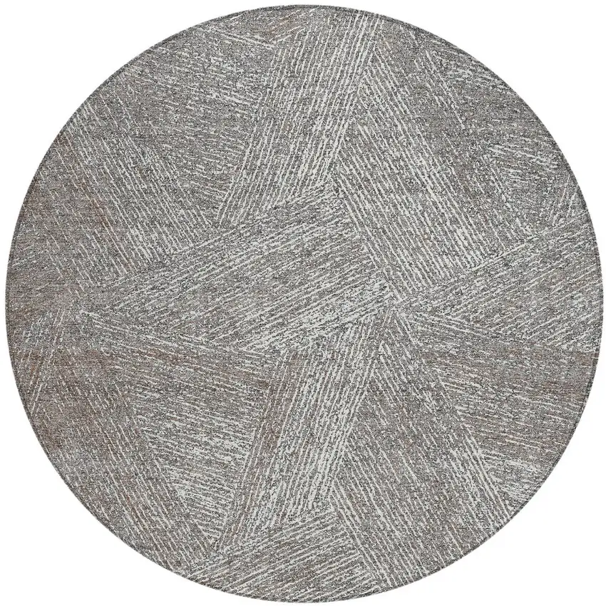 8' Gray Brown And Ivory Round Abstract Washable Indoor Outdoor Area Rug Photo 5