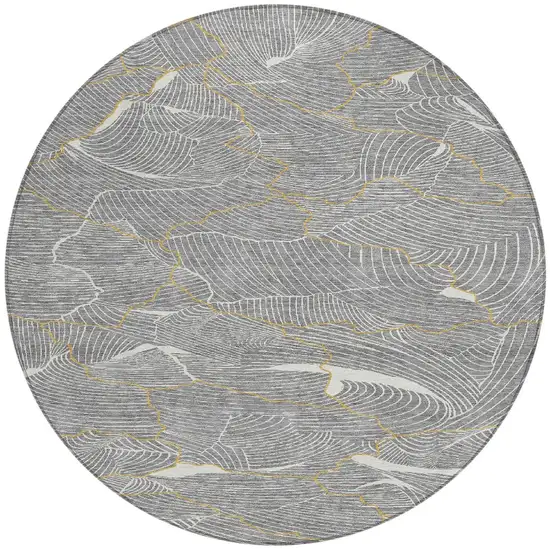 8' Gray Brown And Ivory Round Abstract Washable Indoor Outdoor Area Rug Photo 6