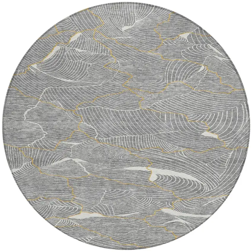 8' Gray Brown And Ivory Round Abstract Washable Indoor Outdoor Area Rug Photo 6