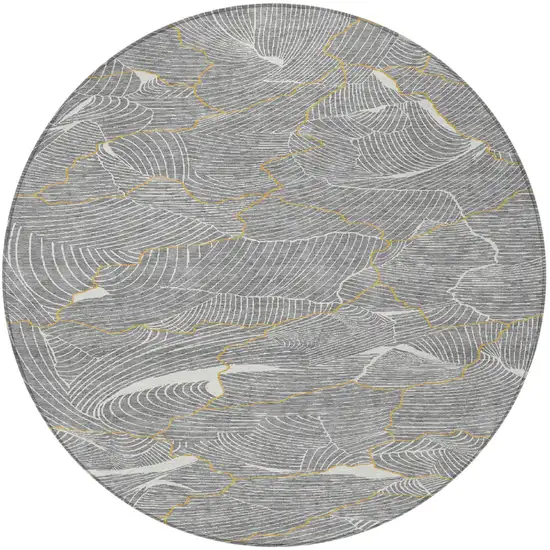 8' Gray Brown And Ivory Round Abstract Washable Indoor Outdoor Area Rug Photo 7