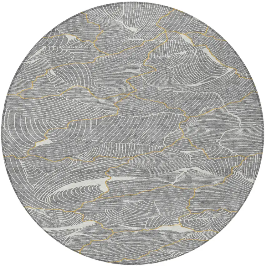 8' Gray Brown And Ivory Round Abstract Washable Indoor Outdoor Area Rug Photo 7