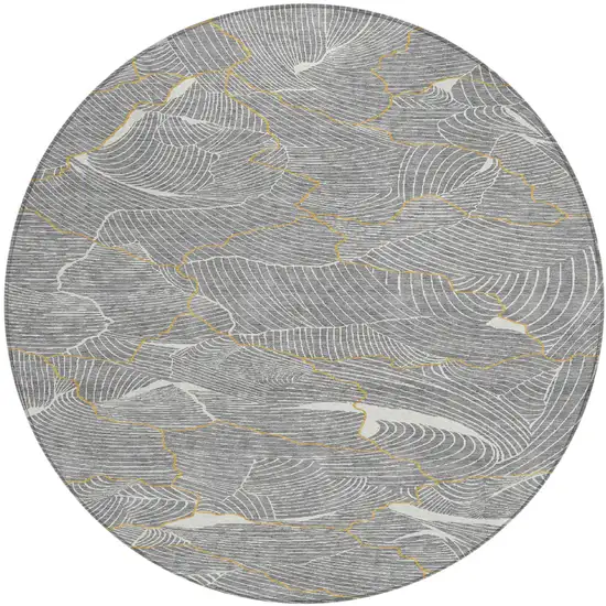 8' Gray Brown And Ivory Round Abstract Washable Indoor Outdoor Area Rug Photo 2