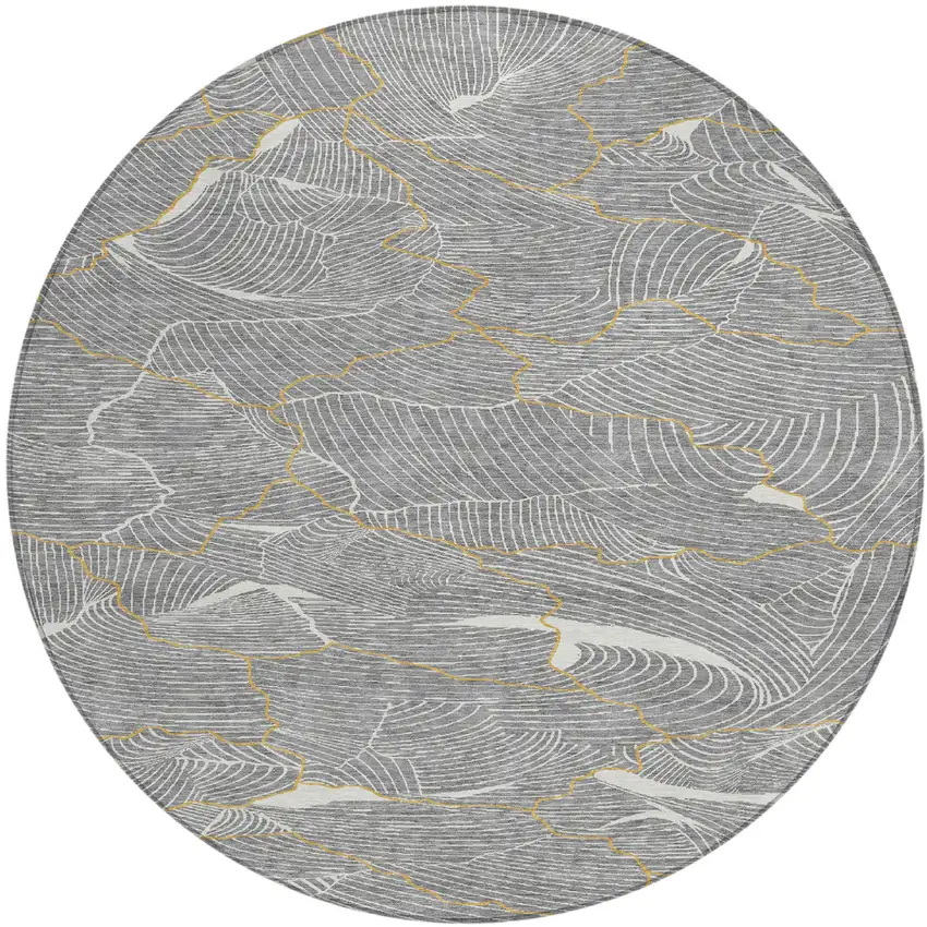 8' Gray Brown And Ivory Round Abstract Washable Indoor Outdoor Area Rug Photo 2