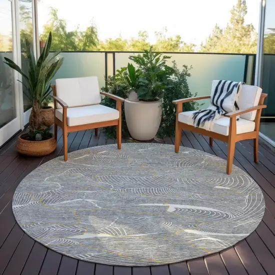 8' Gray Brown And Ivory Round Abstract Washable Indoor Outdoor Area Rug Photo 8