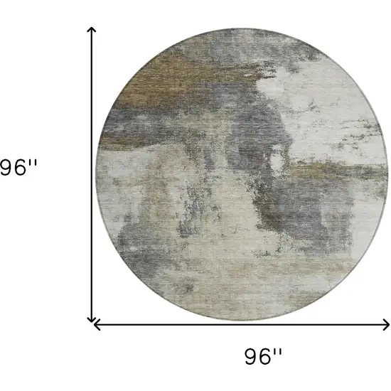 8' Gray Brown And Ivory Round Abstract Washable Indoor Outdoor Area Rug Photo 9