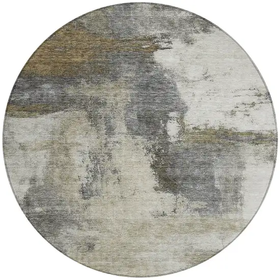 8' Gray Brown And Ivory Round Abstract Washable Indoor Outdoor Area Rug Photo 6