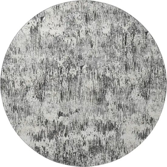 8' Gray Brown And Ivory Round Abstract Washable Indoor Outdoor Area Rug Photo 4