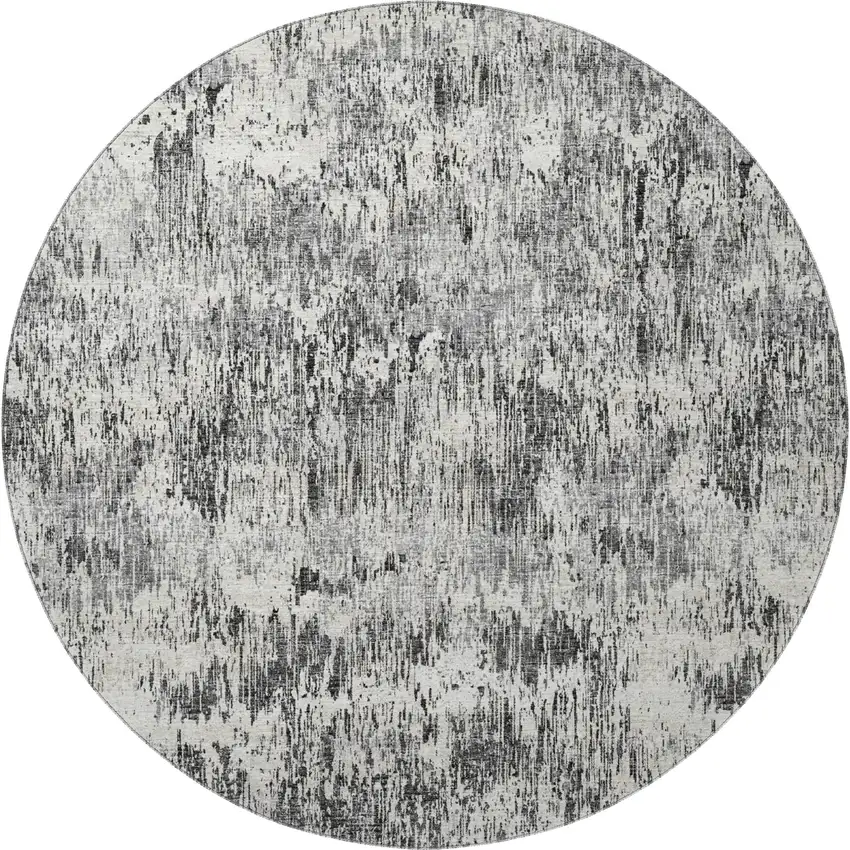 8' Gray Brown And Ivory Round Abstract Washable Indoor Outdoor Area Rug Photo 4