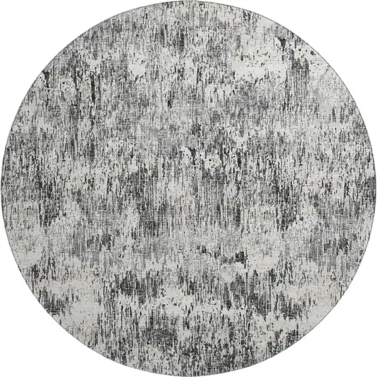 8' Gray Brown And Ivory Round Abstract Washable Indoor Outdoor Area Rug Photo 2