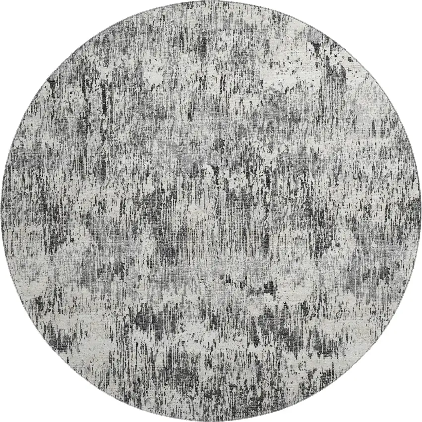 8' Gray Brown And Ivory Round Abstract Washable Indoor Outdoor Area Rug Photo 2
