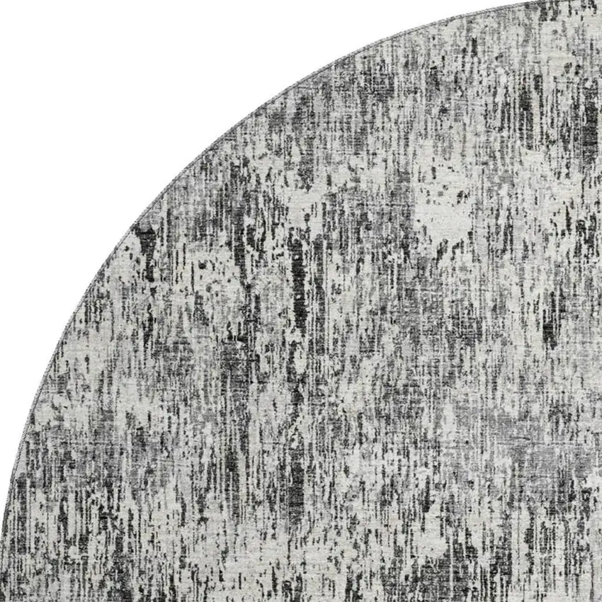8' Gray Brown And Ivory Round Abstract Washable Indoor Outdoor Area Rug Photo 5