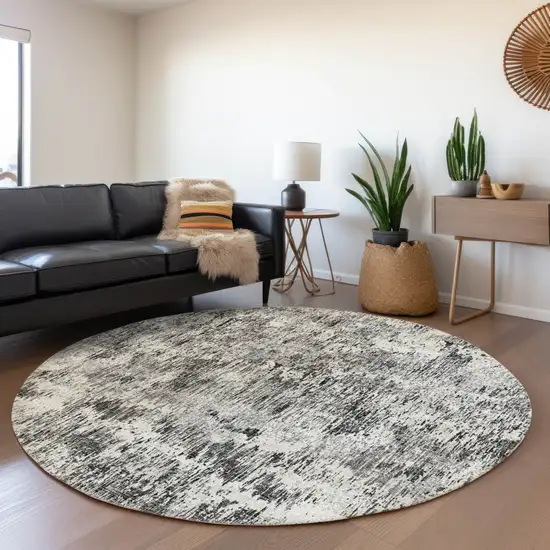 8' Gray Brown And Ivory Round Abstract Washable Indoor Outdoor Area Rug Photo 6