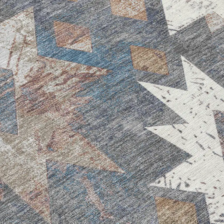 8' Gray Brown And Ivory Round Aztec Washable Indoor Outdoor Area Rug Photo 9