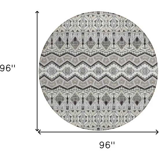 8' Gray Brown And Ivory Round Moroccan Washable Indoor Outdoor Area Rug Photo 3