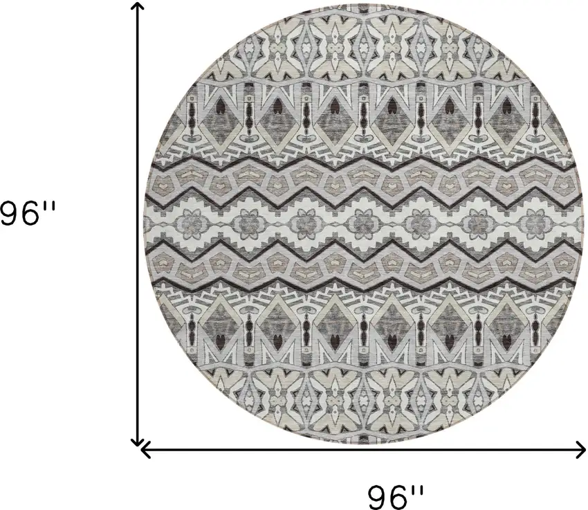 8' Gray Brown And Ivory Round Moroccan Washable Indoor Outdoor Area Rug Photo 3