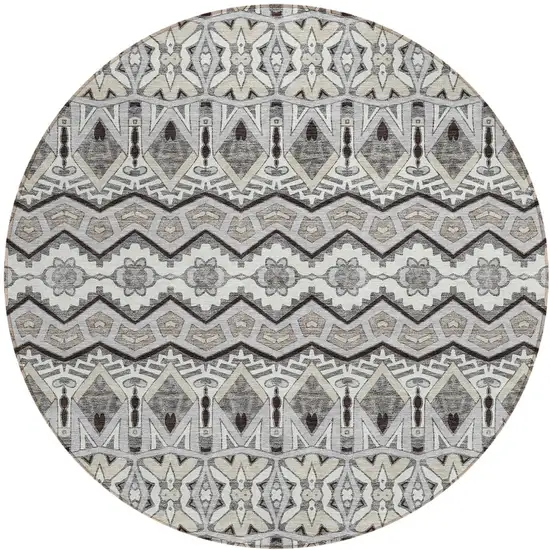 8' Gray Brown And Ivory Round Moroccan Washable Indoor Outdoor Area Rug Photo 6