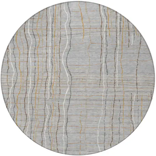 8' Gray Brown And Ivory Round Striped Washable Indoor Outdoor Area Rug Photo 6