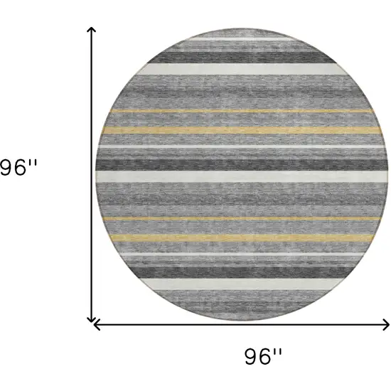 8' Gray Brown And Ivory Round Striped Washable Indoor Outdoor Area Rug Photo 3