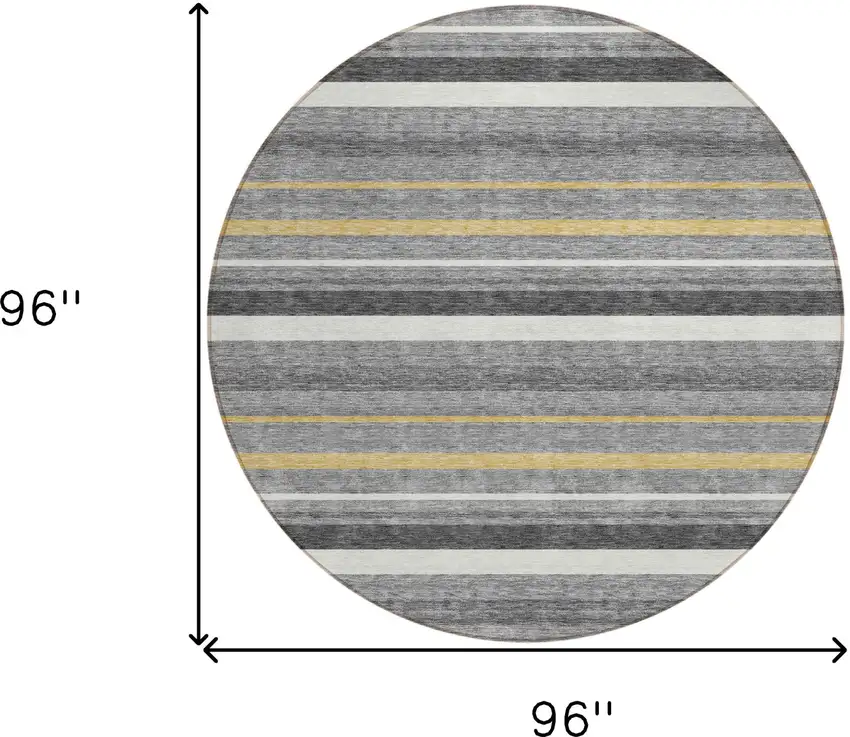 8' Gray Brown And Ivory Round Striped Washable Indoor Outdoor Area Rug Photo 3