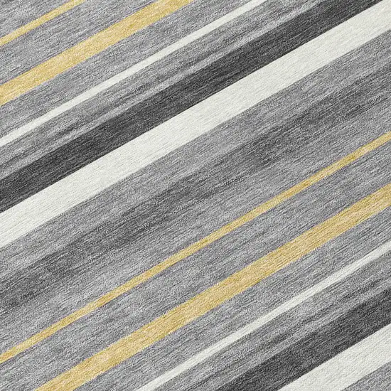 8' Gray Brown And Ivory Round Striped Washable Indoor Outdoor Area Rug Photo 7