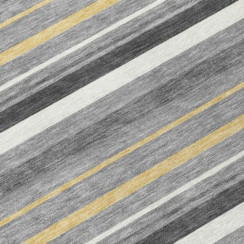 8' Gray Brown And Ivory Round Striped Washable Indoor Outdoor Area Rug Photo 7