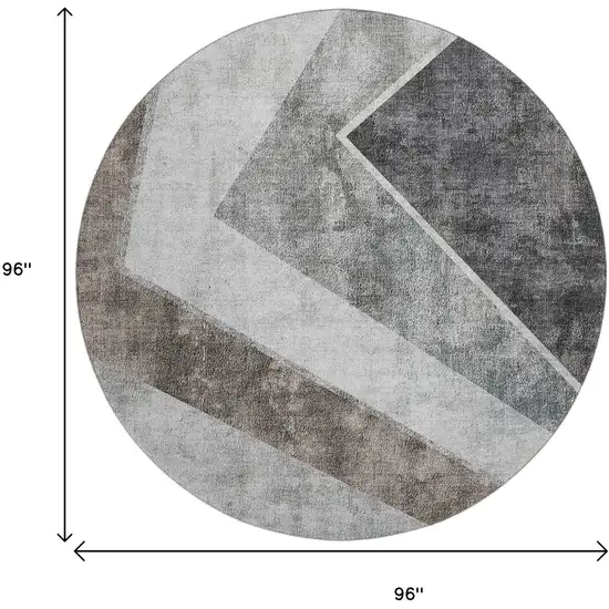 8' Gray Brown And Silver Geometric Washable Round Rug With UV Protection Photo 3