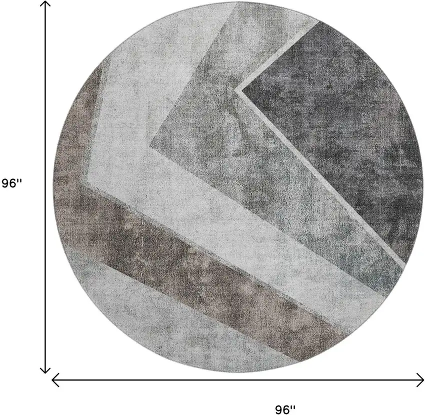 8' Gray Brown And Silver Geometric Washable Round Rug With UV Protection Photo 3
