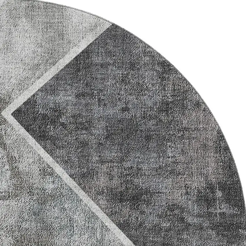 8' Gray Brown And Silver Geometric Washable Round Rug With UV Protection Photo 4
