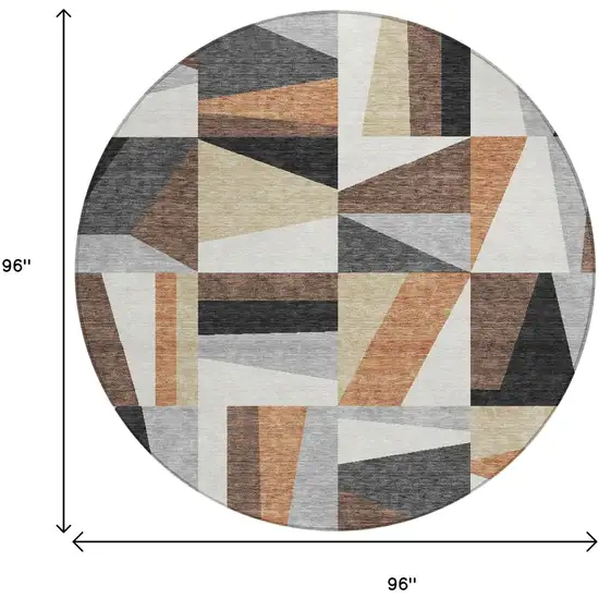 8' Gray Brown And White Round Geometric Washable Indoor Outdoor Area Rug Photo 3