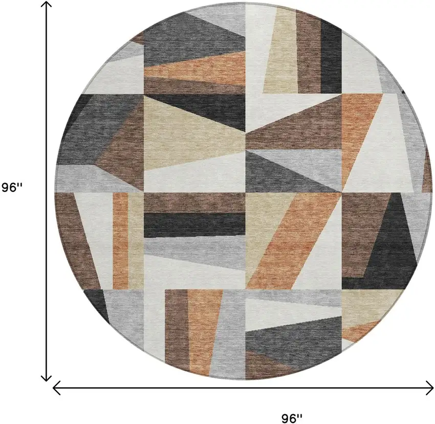 8' Gray Brown And White Round Geometric Washable Indoor Outdoor Area Rug Photo 3