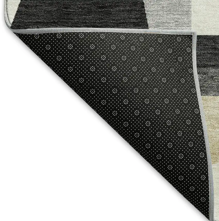 8' Gray Brown And White Round Geometric Washable Indoor Outdoor Area Rug Photo 5