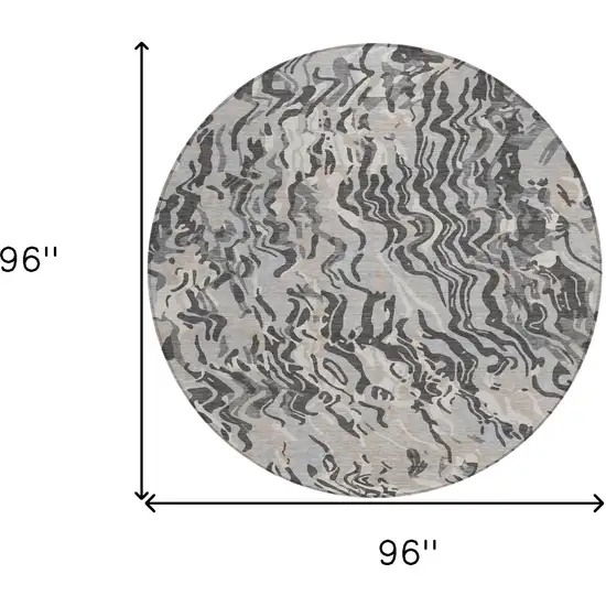 8' Gray Charcoal And Beige Round Abstract Washable Indoor Outdoor Area Rug Photo 3