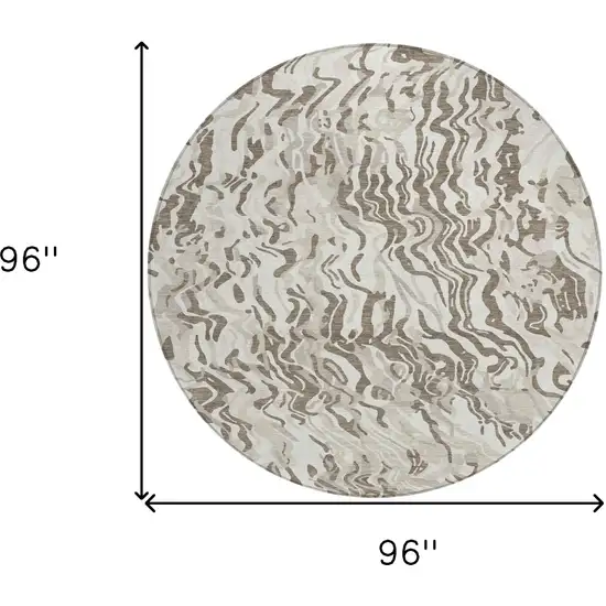 8' Gray Charcoal And Beige Round Abstract Washable Indoor Outdoor Area Rug Photo 3