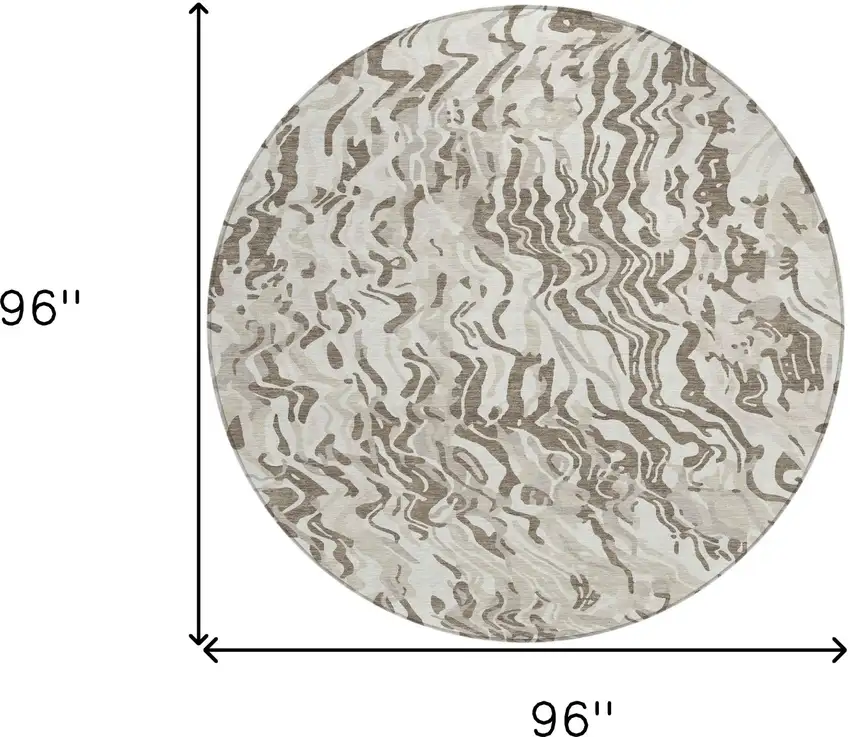 8' Gray Charcoal And Beige Round Abstract Washable Indoor Outdoor Area Rug Photo 3
