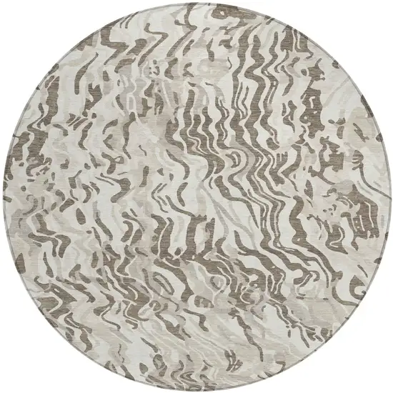 8' Gray Charcoal And Beige Round Abstract Washable Indoor Outdoor Area Rug Photo 2