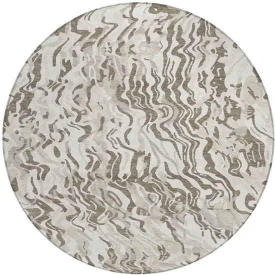 8' Gray Charcoal And Beige Round Abstract Washable Indoor Outdoor Area Rug Photo 5