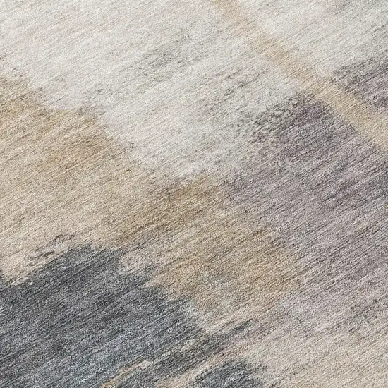 8' Gray Charcoal And Beige Round Abstract Washable Indoor Outdoor Area Rug Photo 8