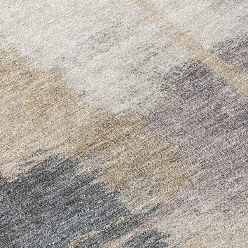 8' Gray Charcoal And Beige Round Abstract Washable Indoor Outdoor Area Rug Photo 8