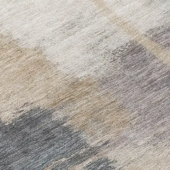 8' Gray Charcoal And Beige Round Abstract Washable Indoor Outdoor Area Rug Photo 8