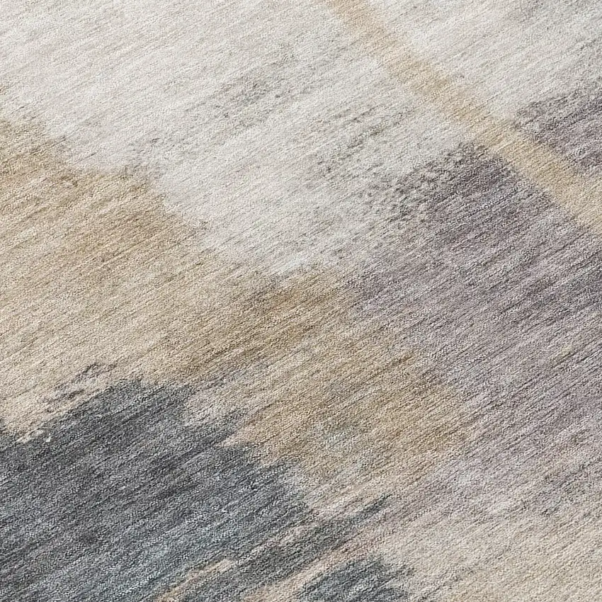 8' Gray Charcoal And Beige Round Abstract Washable Indoor Outdoor Area Rug Photo 8