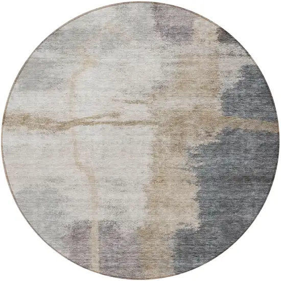 8' Gray Charcoal And Beige Round Abstract Washable Indoor Outdoor Area Rug Photo 5