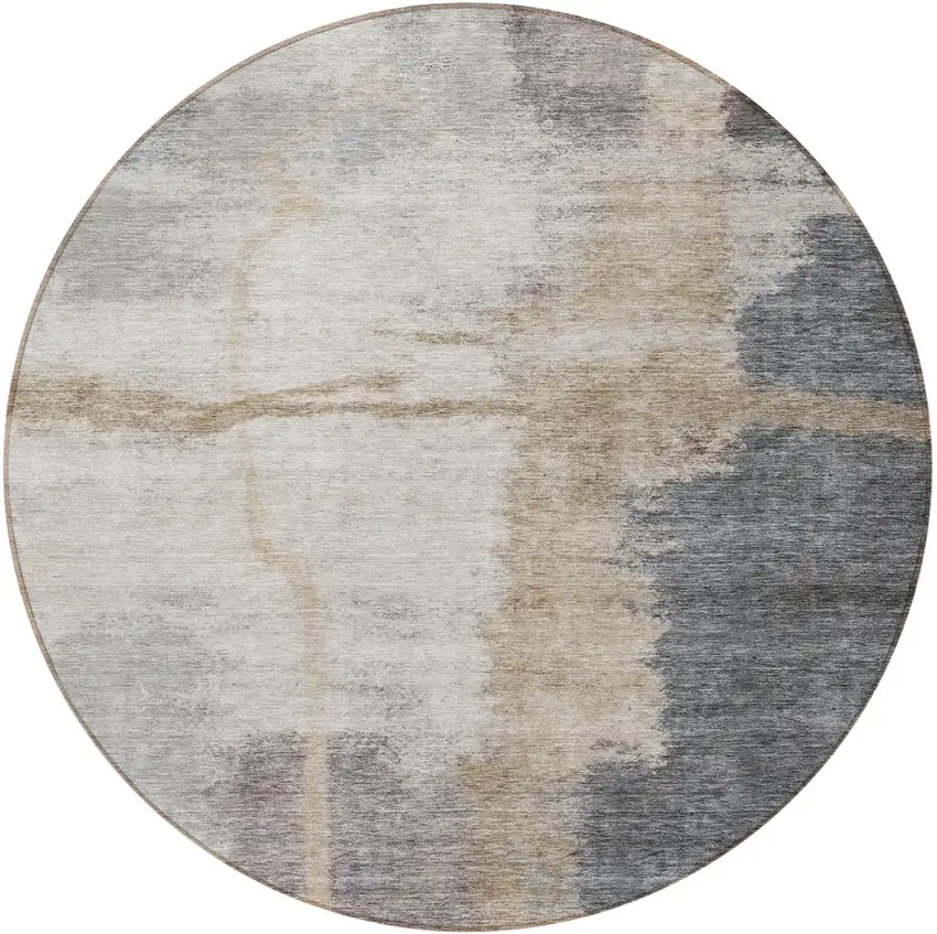 8' Gray Charcoal And Beige Round Abstract Washable Indoor Outdoor Area Rug Photo 5