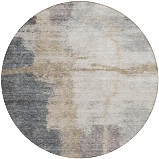 8' Gray Charcoal And Beige Round Abstract Washable Indoor Outdoor Area Rug Photo 2