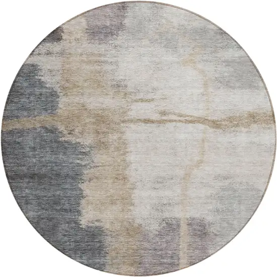 8' Gray Charcoal And Beige Round Abstract Washable Indoor Outdoor Area Rug Photo 2