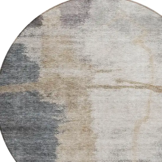 8' Gray Charcoal And Beige Round Abstract Washable Indoor Outdoor Area Rug Photo 4