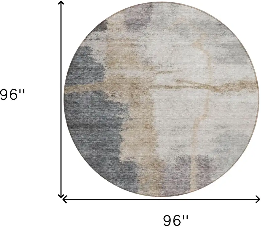 8' Gray Charcoal And Beige Round Abstract Washable Indoor Outdoor Area Rug Photo 3