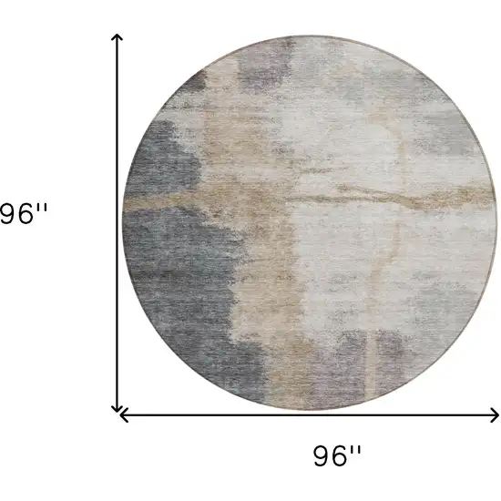 8' Gray Charcoal And Beige Round Abstract Washable Indoor Outdoor Area Rug Photo 3