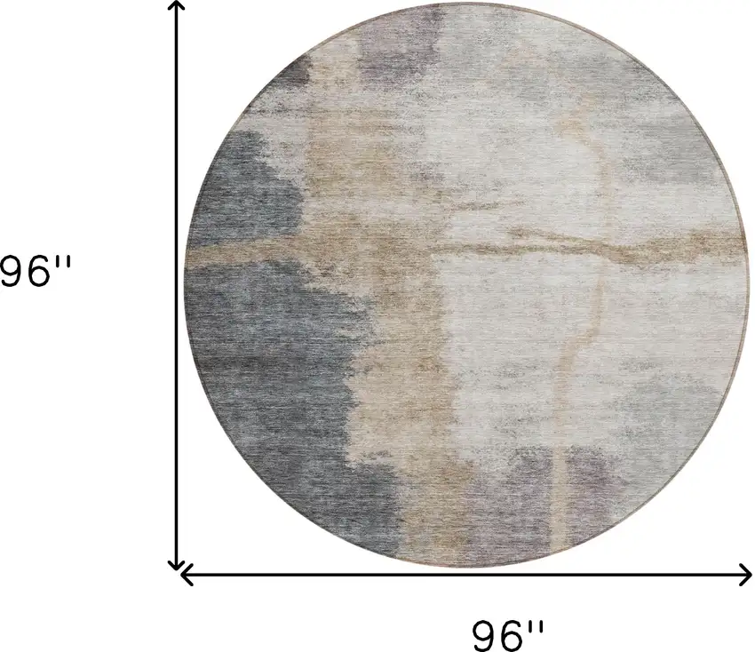 8' Gray Charcoal And Beige Round Abstract Washable Indoor Outdoor Area Rug Photo 3