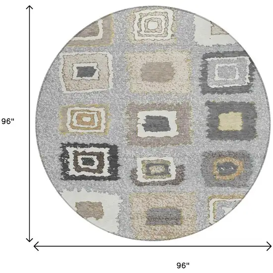 8' Gray Charcoal And Beige Round Geometric Washable Indoor Outdoor Area Rug Photo 8