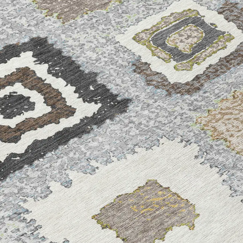 8' Gray Charcoal And Beige Round Geometric Washable Indoor Outdoor Area Rug Photo 8